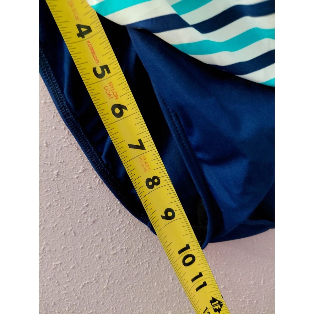 Lauren Ralph Lauren One Piece Bathing Suit Size 12 Diagonal Striped Ruched - Picture 12 of 13